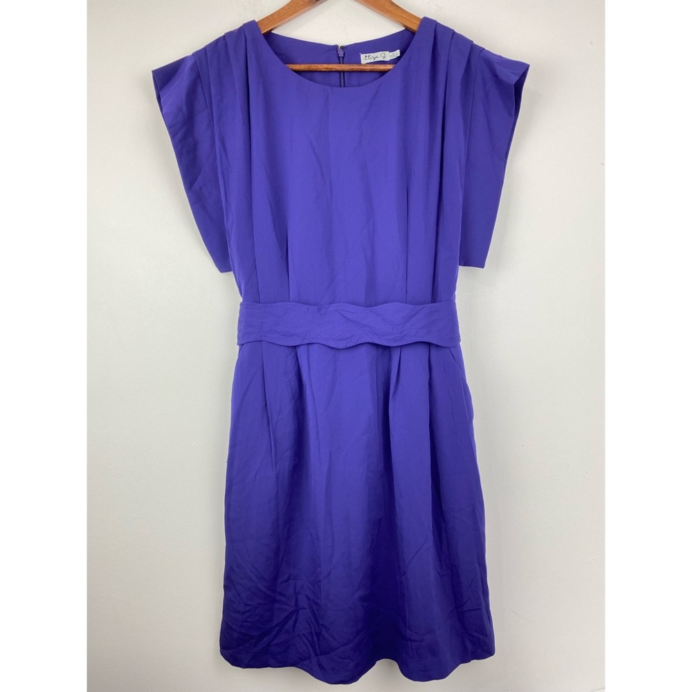 Eliza J size 6 Women’s Purple Drape Pleated Sleeve Sash Belt Dress